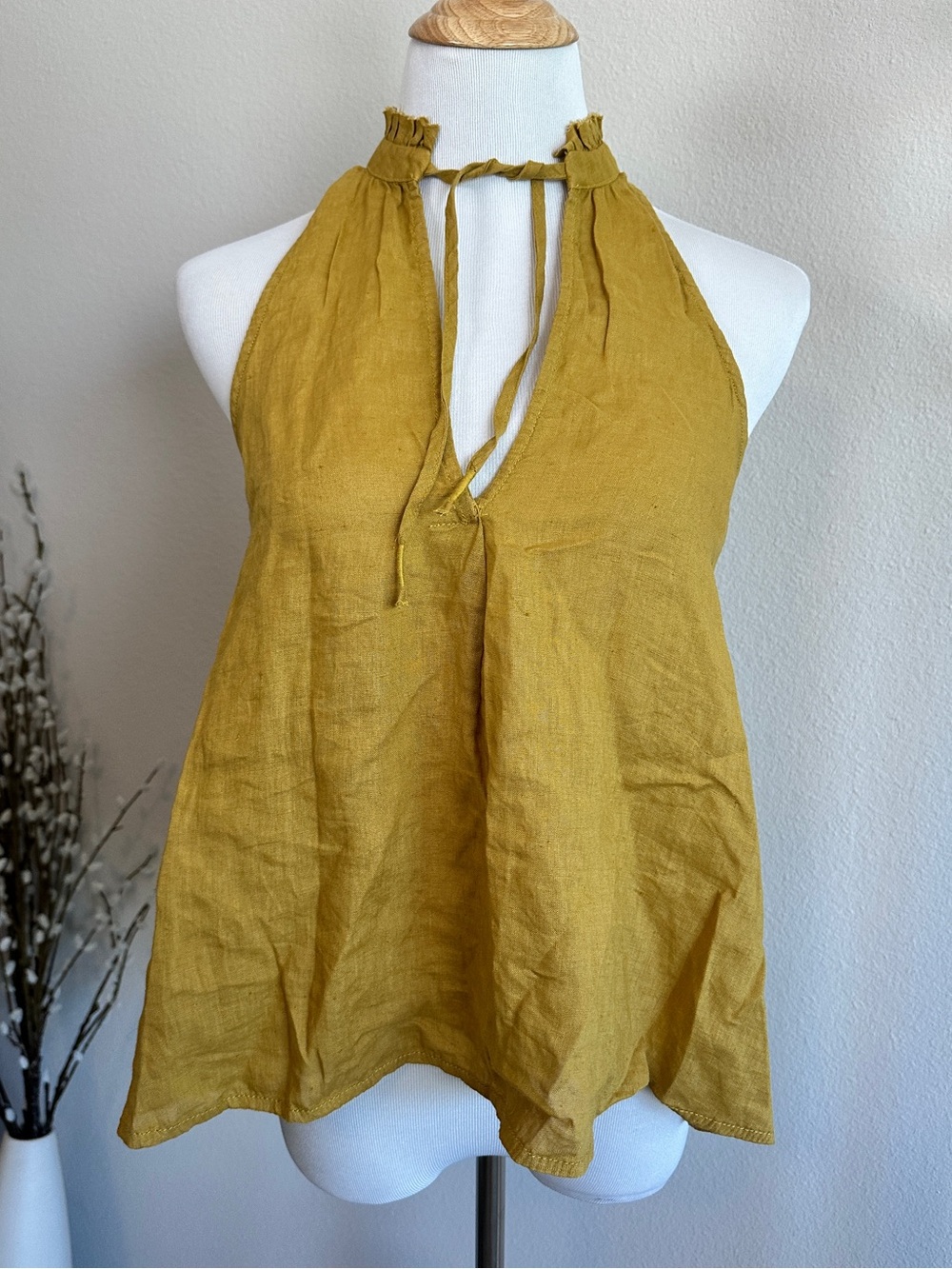 Anthropologie Pilcro Mustard Yellow Halter Tie Neck Tank